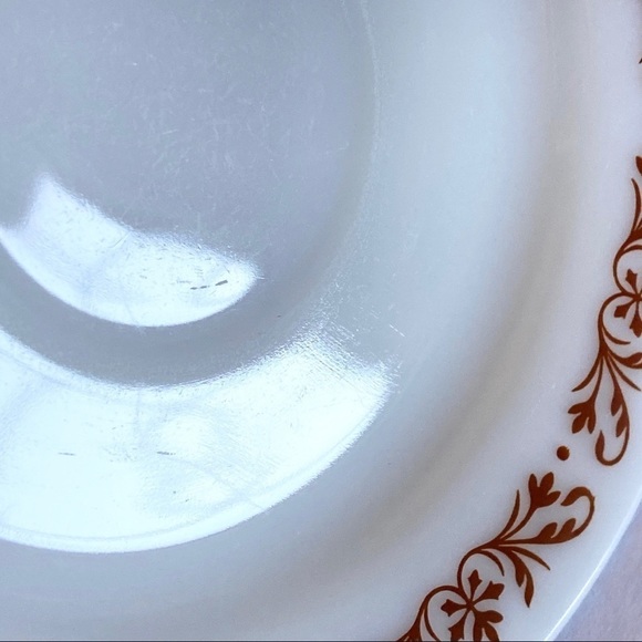 Pyrex Brown Filigree Milk Glass Saucer Plates By Corning  Vintage Made In USA - Picture 5 of 15